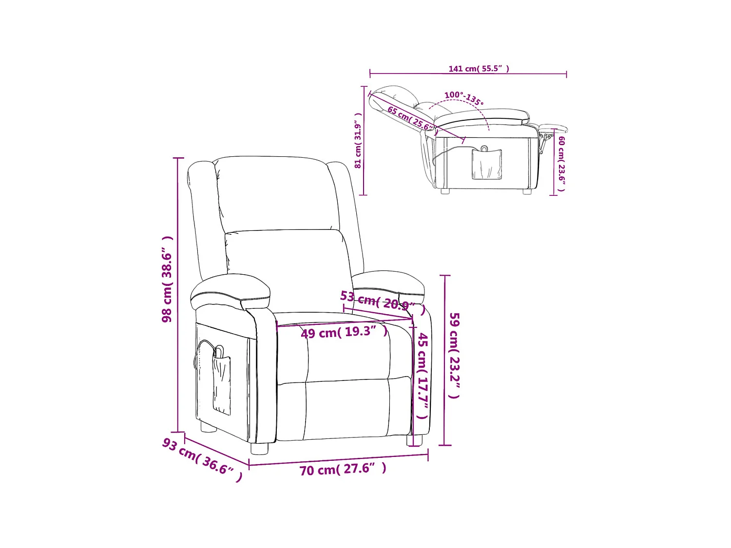Fauteuil inclinable électrique noir velours