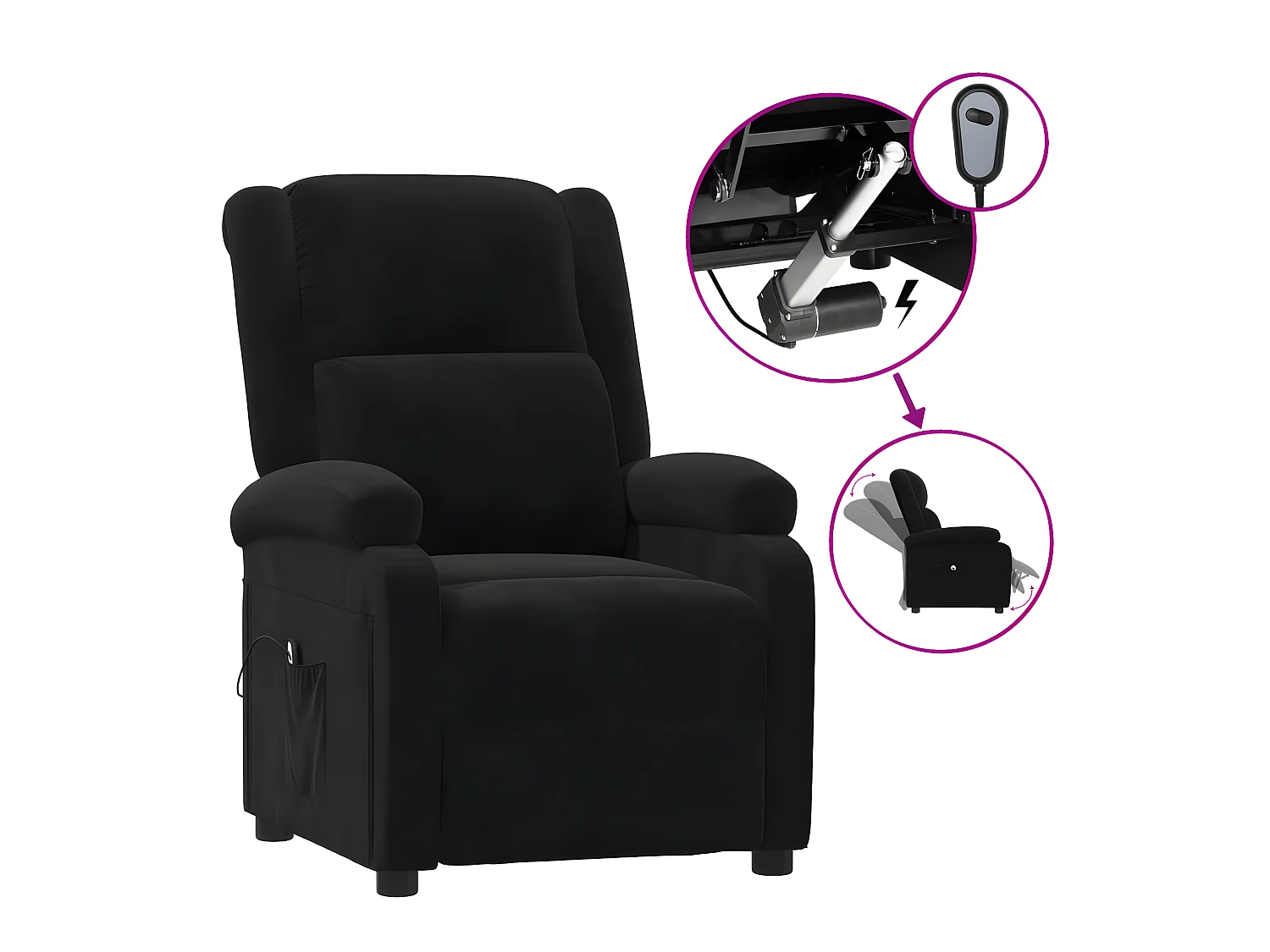 Fauteuil inclinable électrique noir velours