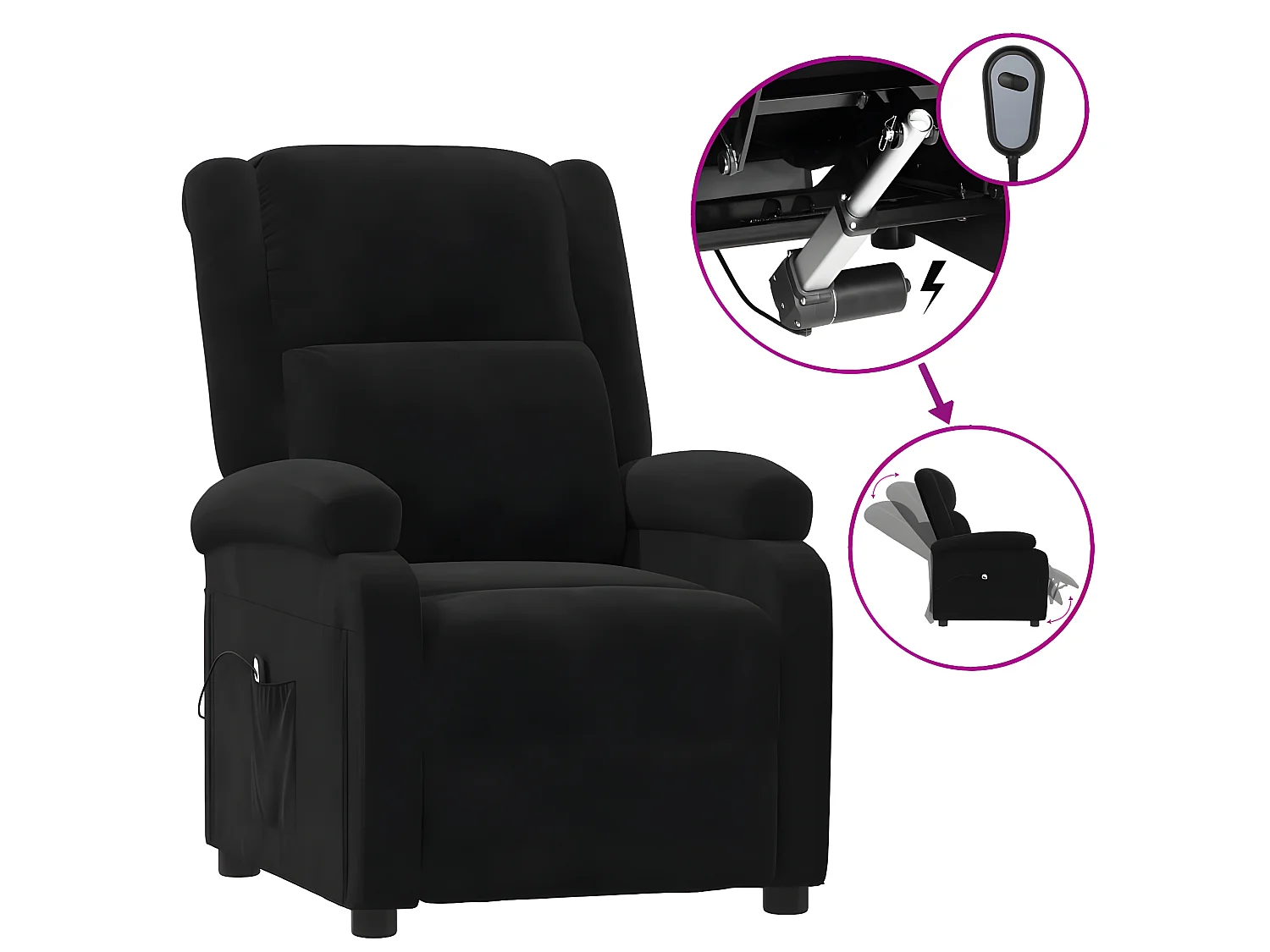 Silla reclinable eléctrica de terciopelo negro
