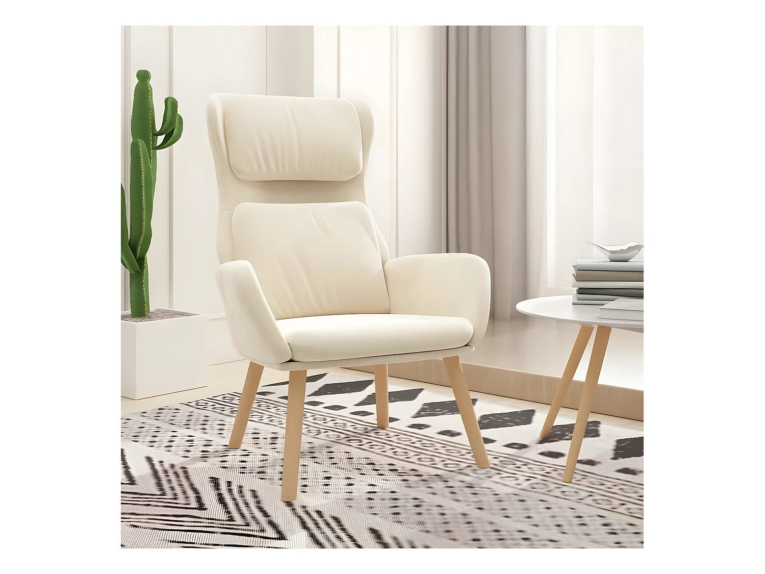 Chaise de relaxation Blanc crème Velours