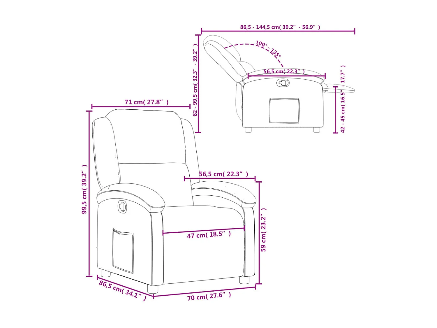 Fauteuil inclinable Crème Velours