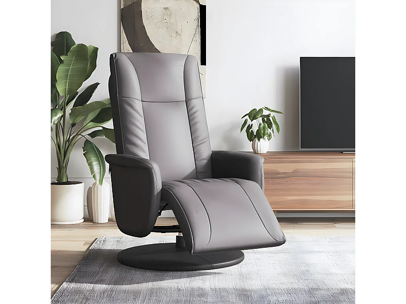 Poltroncina reclinabile con poggiapiedi in ecopelle grigia