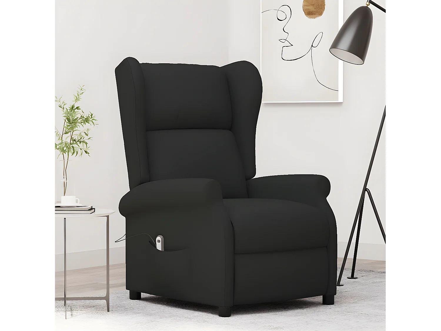 Elektrische fauteuil met rugleuning, zwarte stof