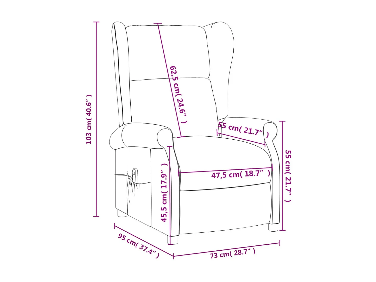 Elektrische fauteuil met rugleuning, zwarte stof