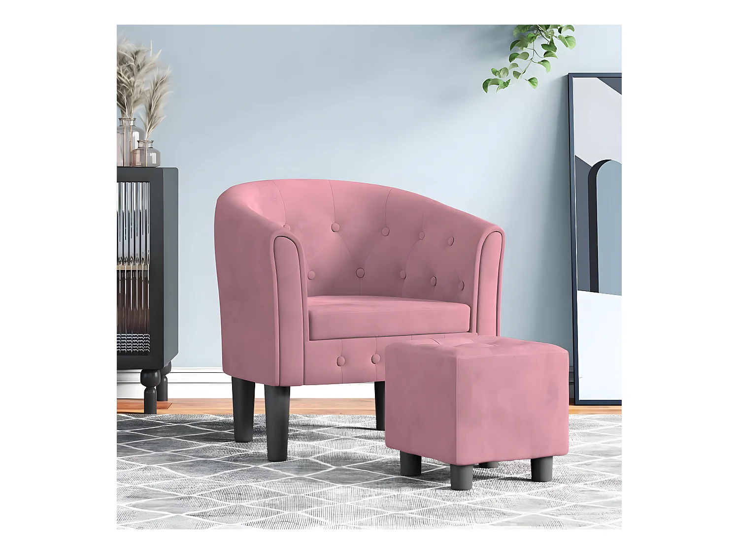 Fauteuil cabriolet avec repose-pied rose velours