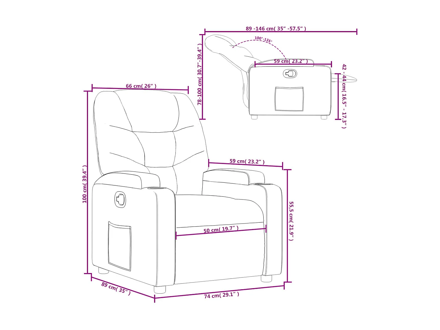 Fauteuil inclinable Rouge bordeaux Tissu
