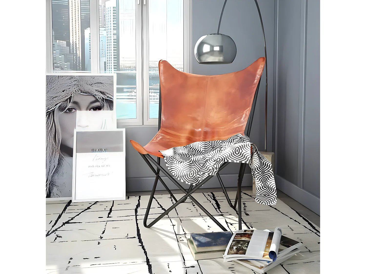 Sedia Butterfly Marrone Vera pelle