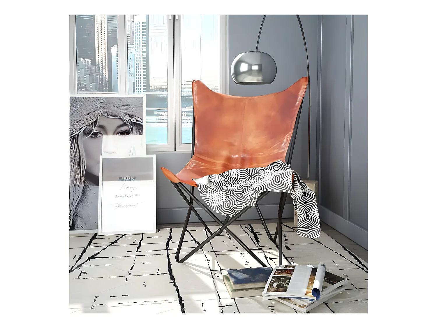 Chaise papillon Marron Cuir véritable