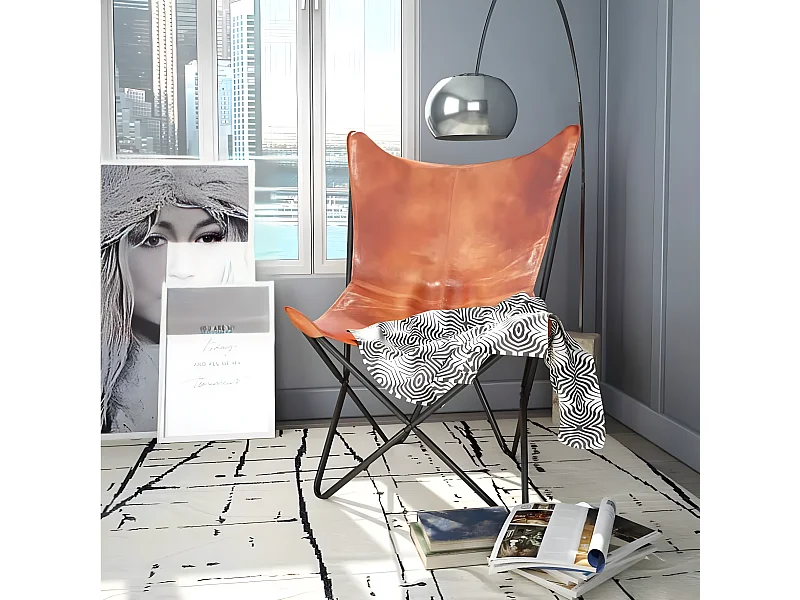 Sedia Butterfly Marrone Vera pelle