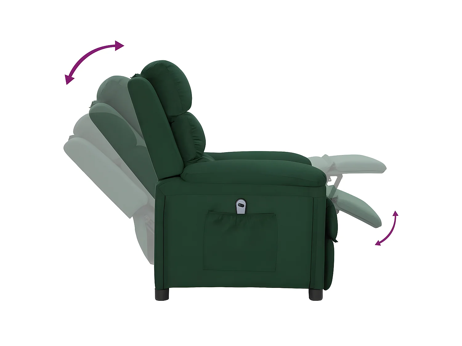 Sillón reclinable eléctrico de tela verde oscuro