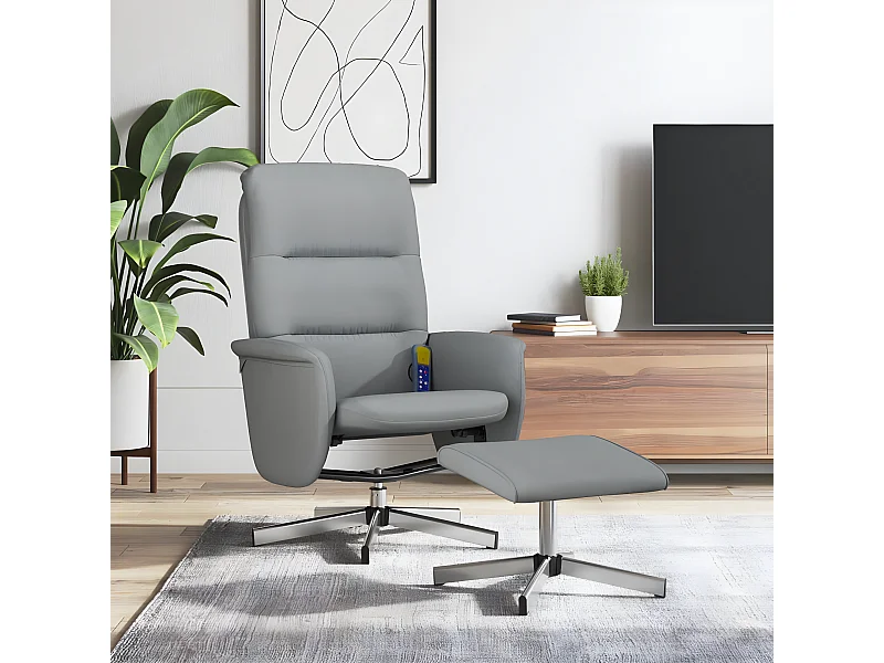 Fauteuil inclinable de massage et repose-pied gris clair tissu