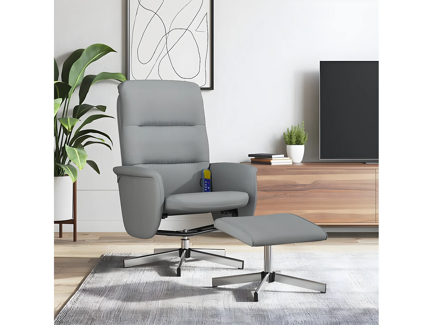 Fauteuil inclinable de massage et repose-pied gris clair tissu