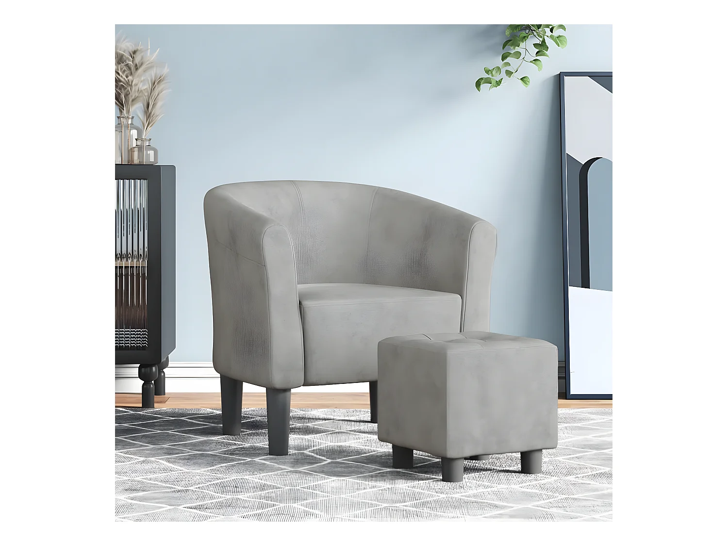 Sillón convertible con reposapiés de terciopelo gris claro
