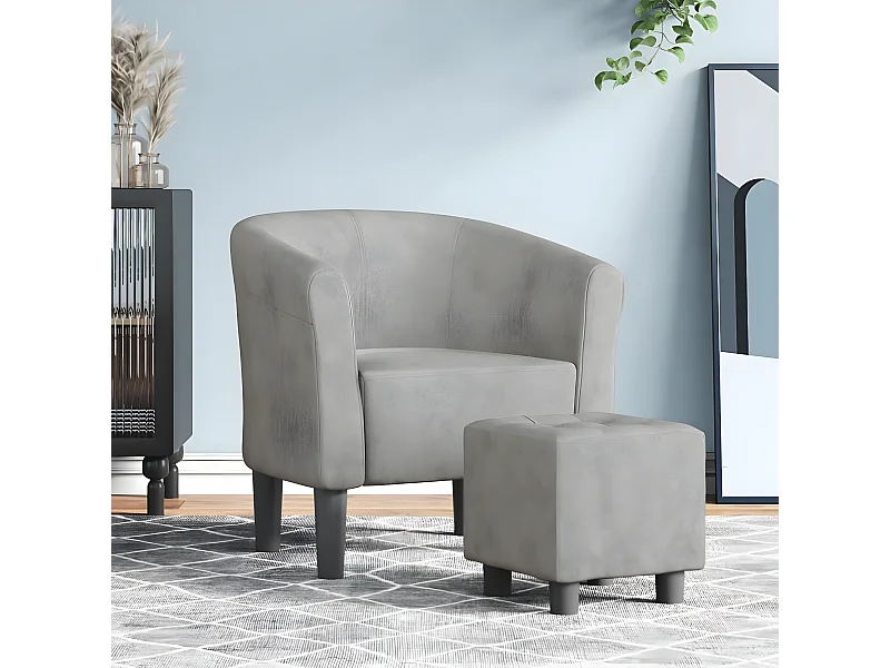 Fauteuil cabriolet avec repose-pied gris clair velours