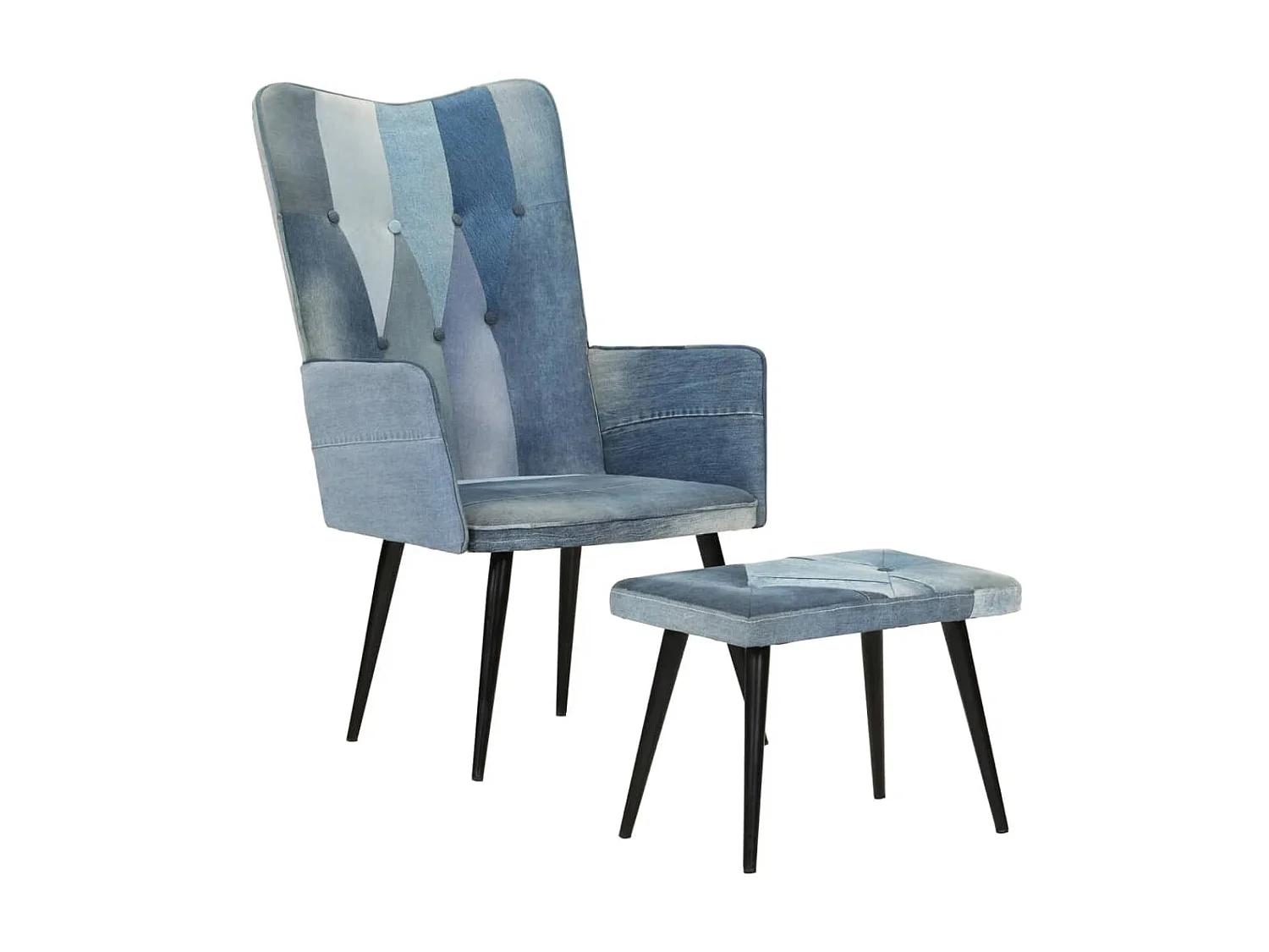 Fauteuil met voetensteun Denim Blue Patchwork canvas