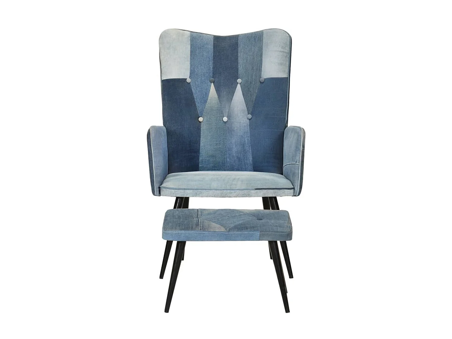 Fauteuil met voetensteun Denim Blue Patchwork canvas