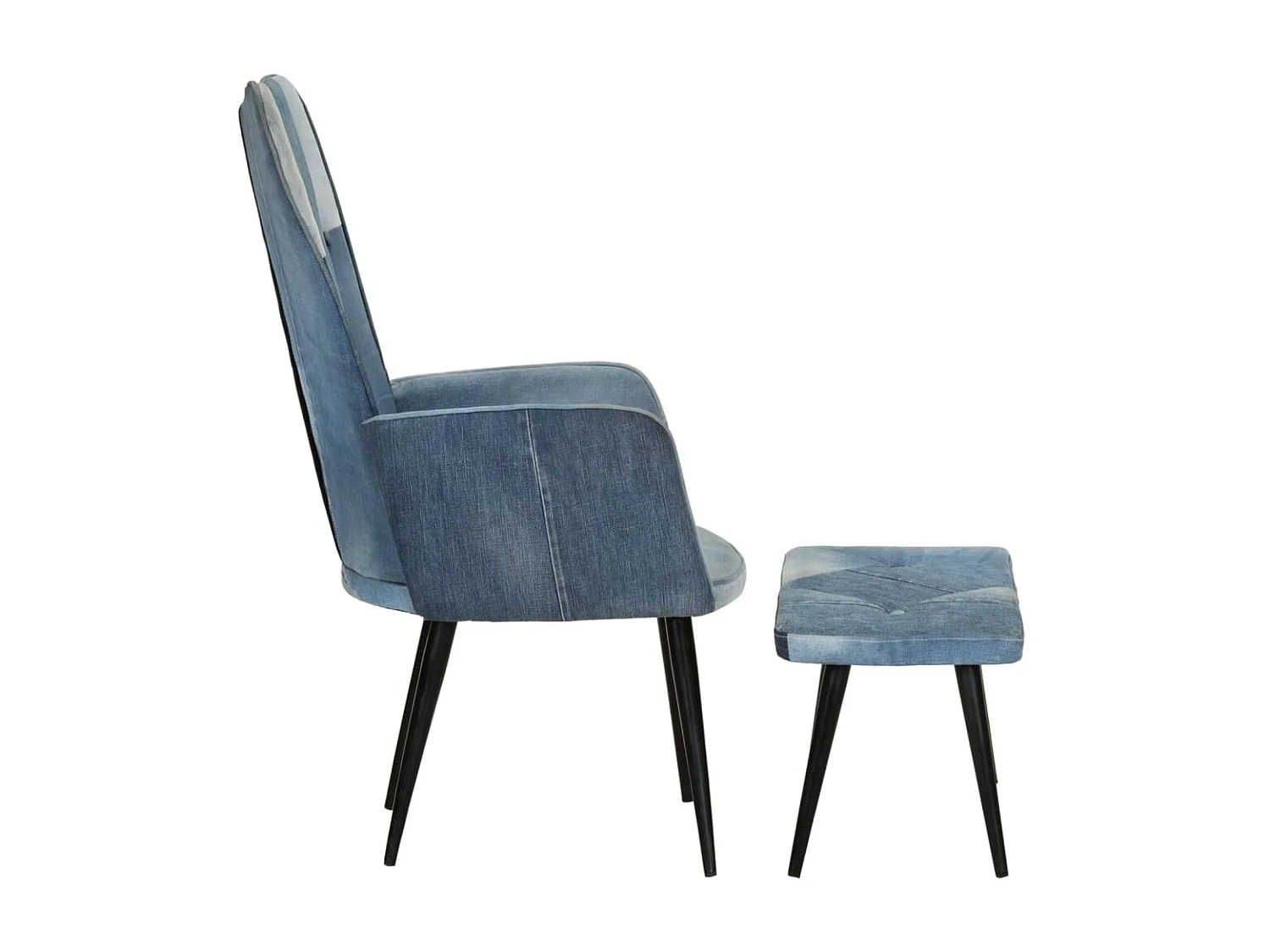 Fauteuil met voetensteun Denim Blue Patchwork canvas