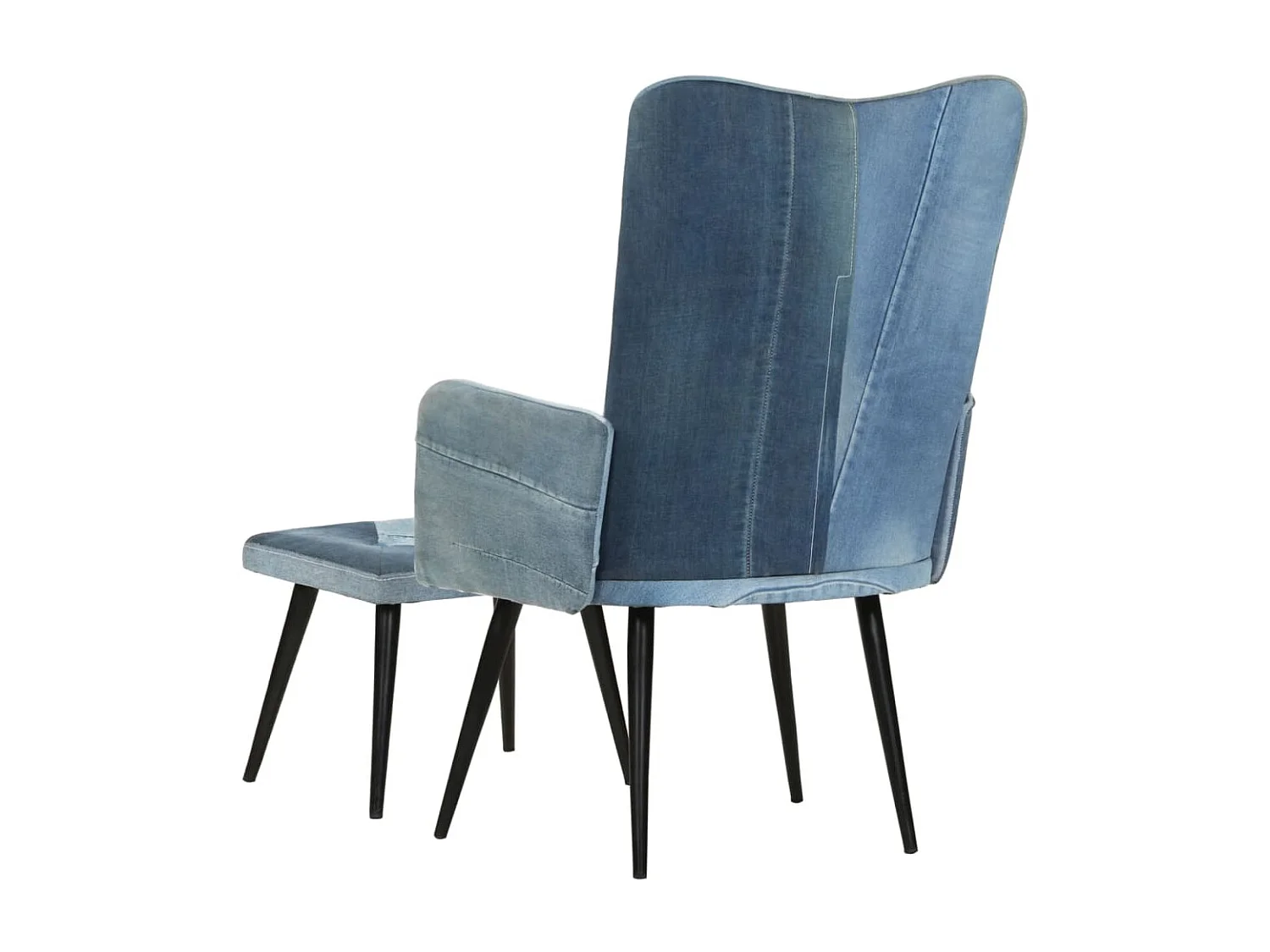 Fauteuil met voetensteun Denim Blue Patchwork canvas