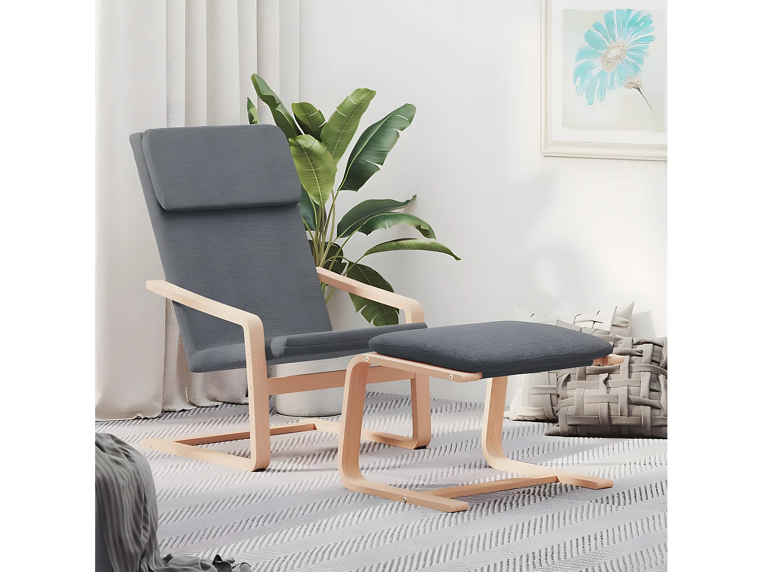 Poltrona relax con poggiapiedi Tessuto grigio scuro