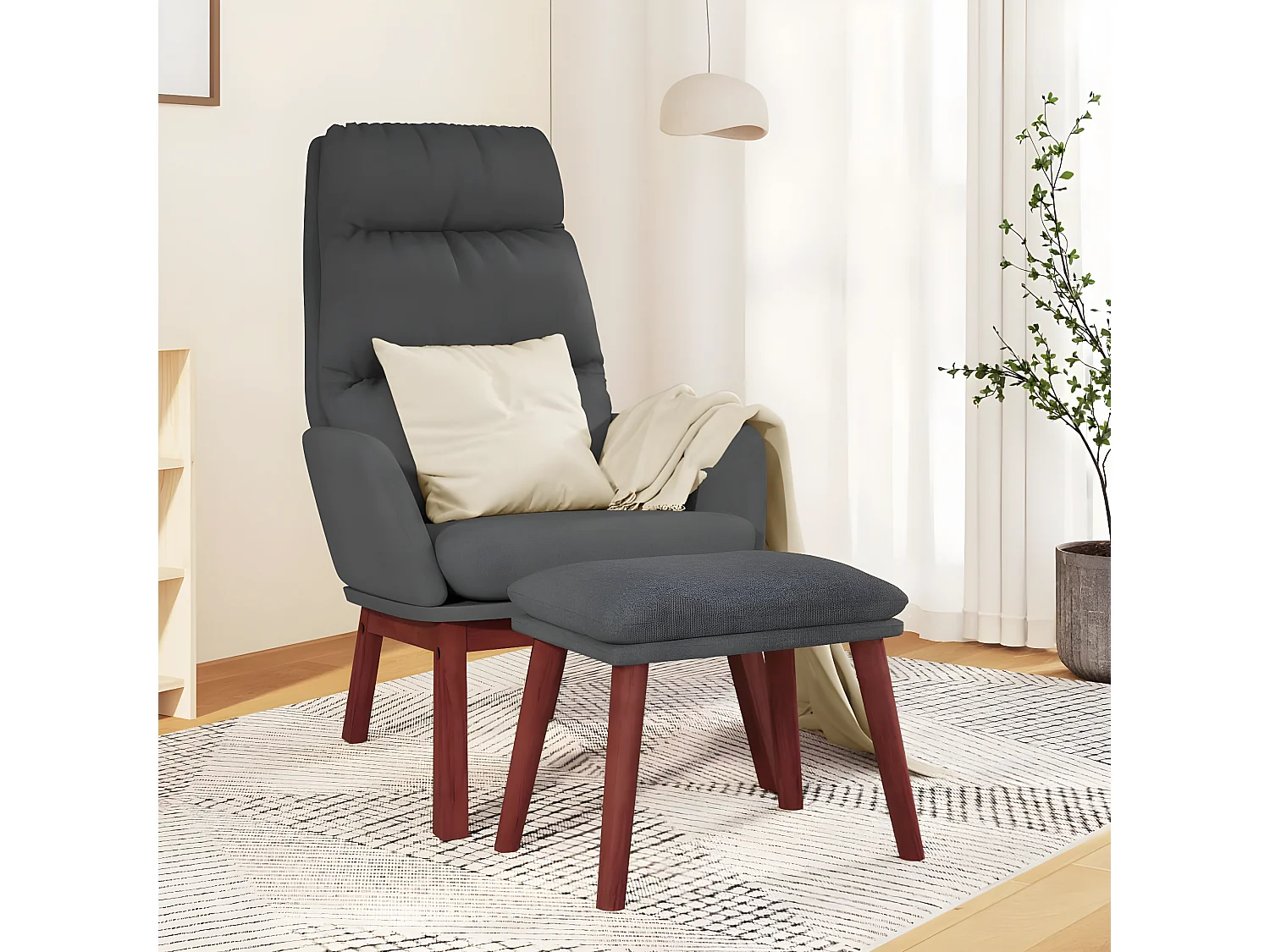 Chaise de relaxation avec tabouret Gris foncé Tissu
