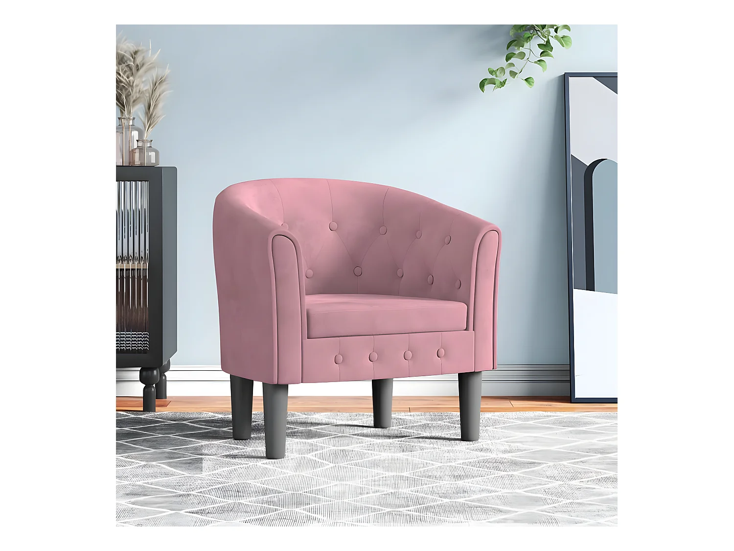 Fauteuil cabriolet rose velours