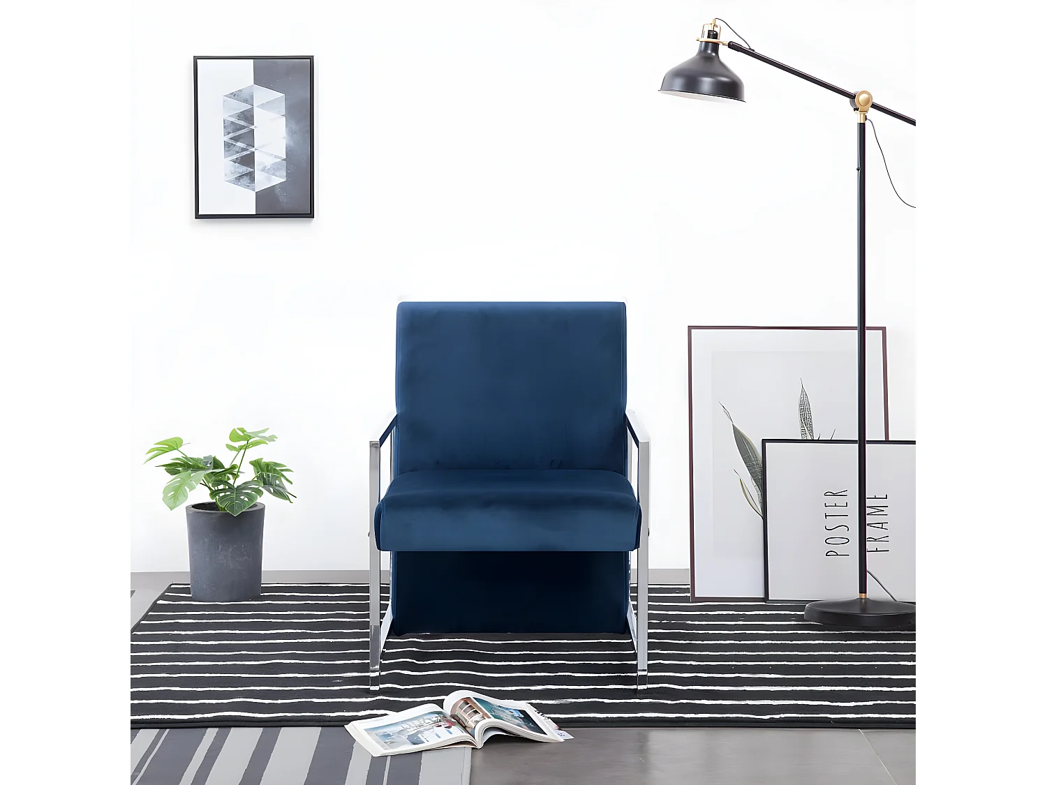 Poltroncina con gambe cromate Velvet Blue