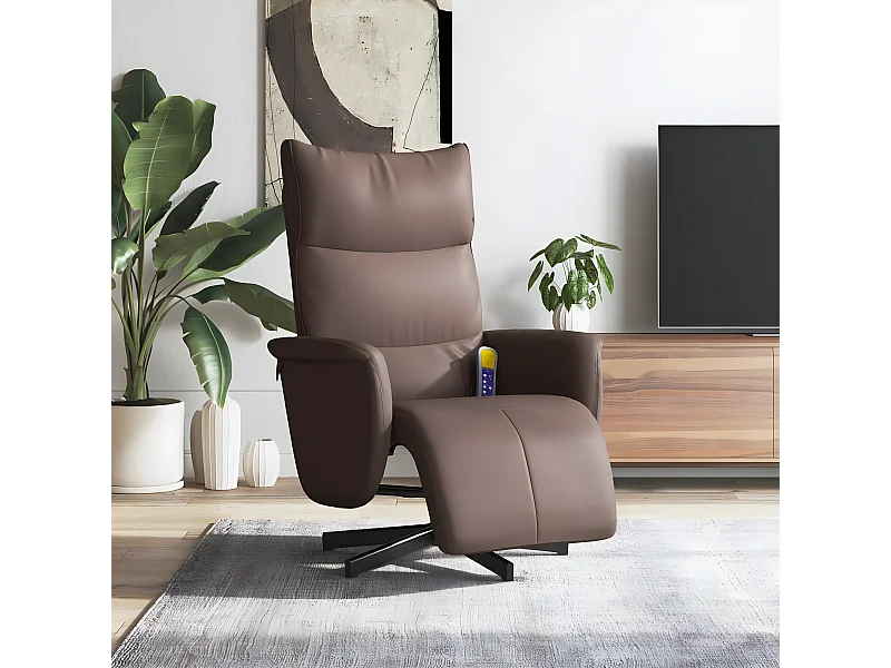 Brauner Massagesessel mit Fußstütze aus Kunstleder
