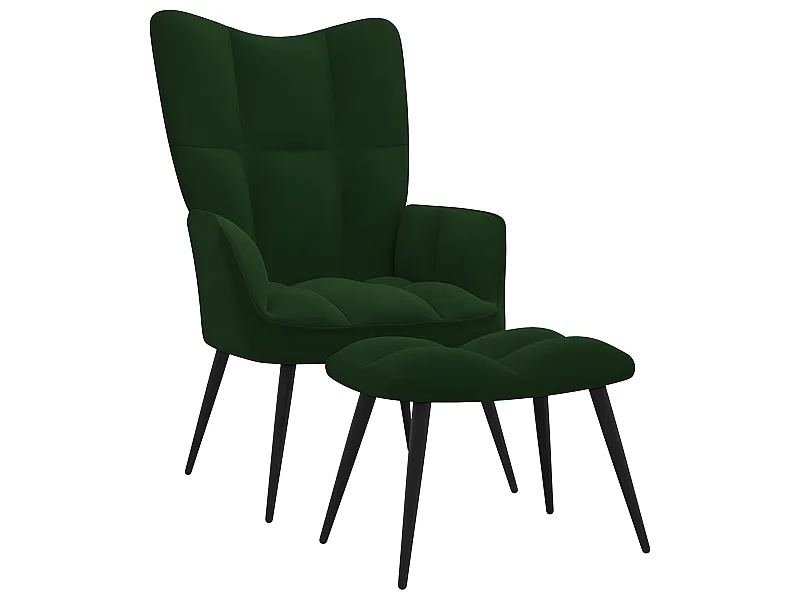 Chaise de relaxation avec repose-pied Vert foncé Velours
