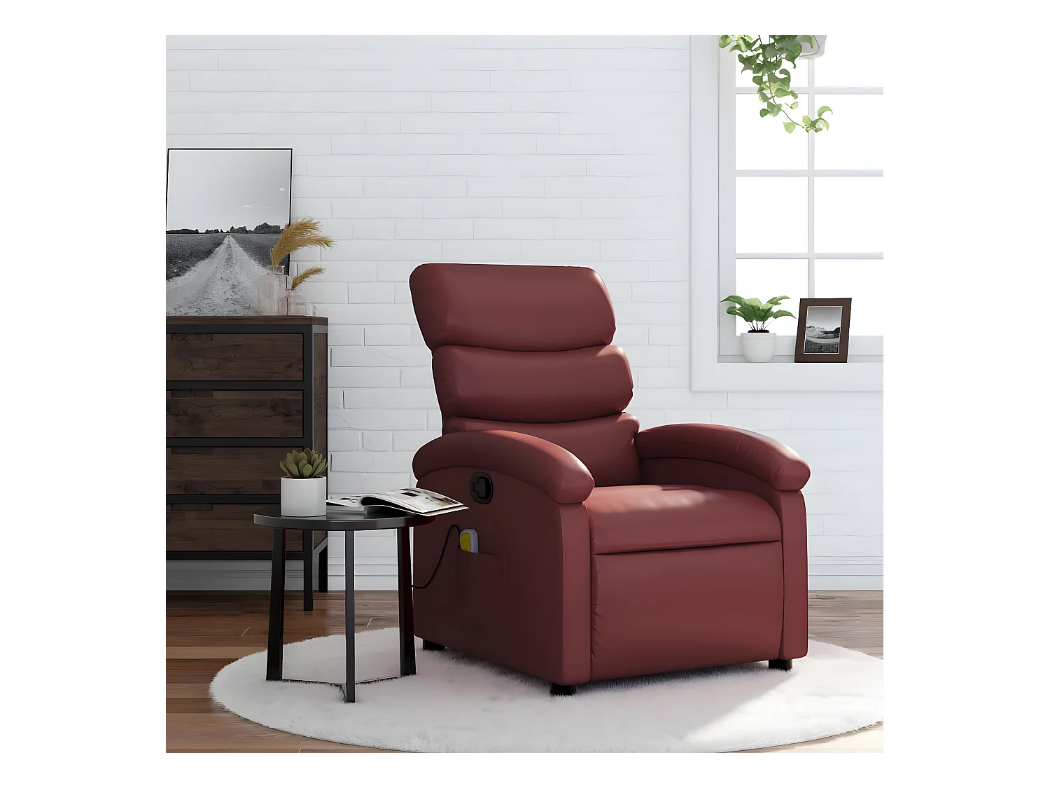 Sillón de masaje reclinable Polipiel rojo burdeos