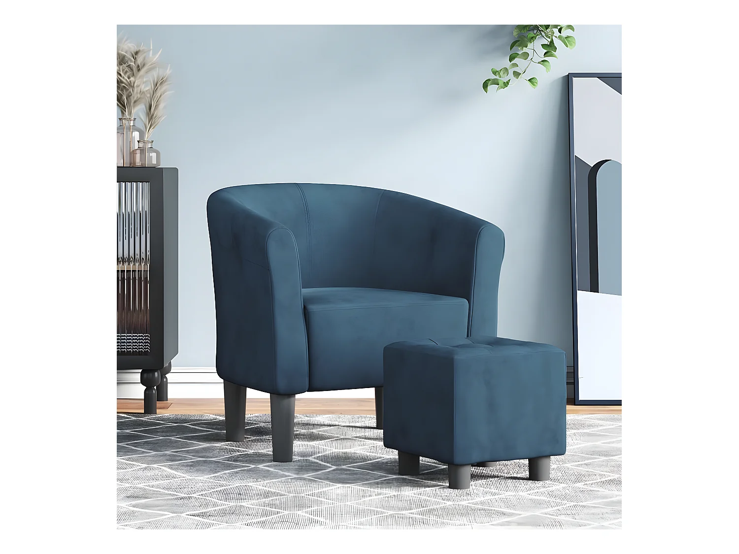 Fauteuil cabriolet avec repose-pied bleu foncé velours