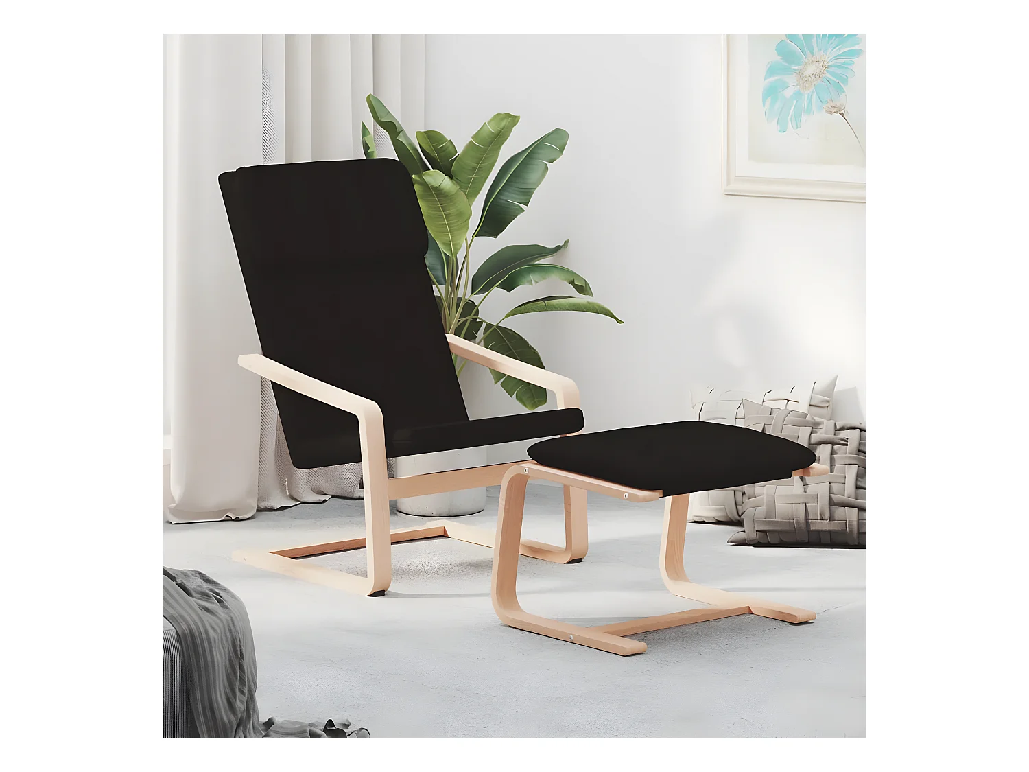 Chaise de relaxation avec repose-pied Noir Tissu