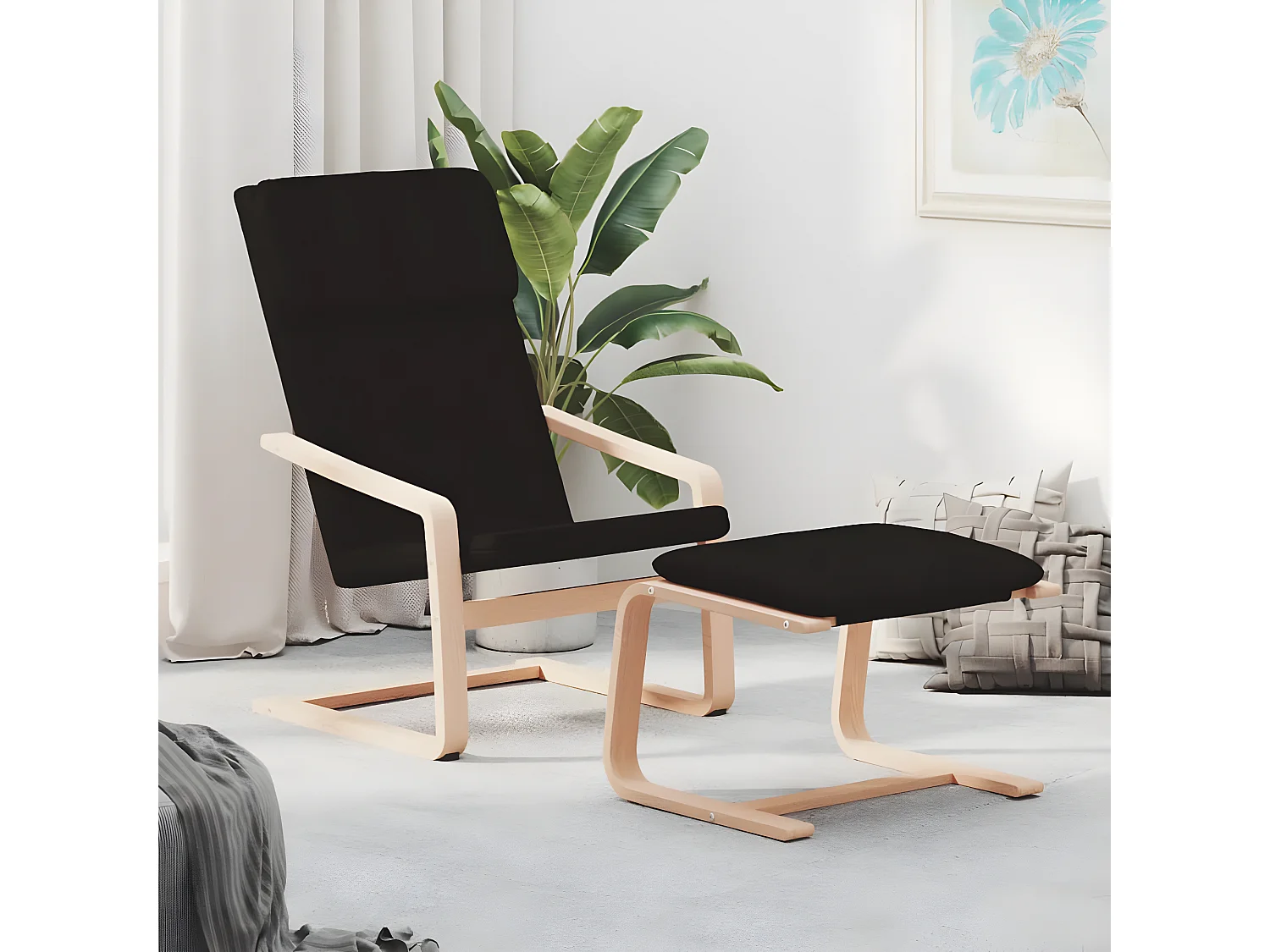 Chaise de relaxation avec repose-pied Noir Tissu