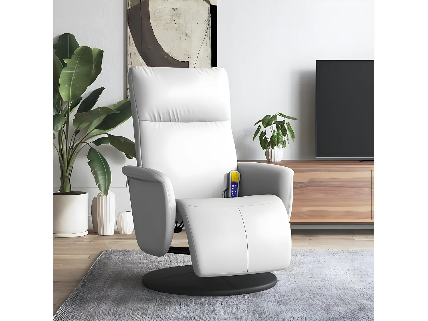 Fauteuil inclinable de massage repose-pieds blanc similicuir