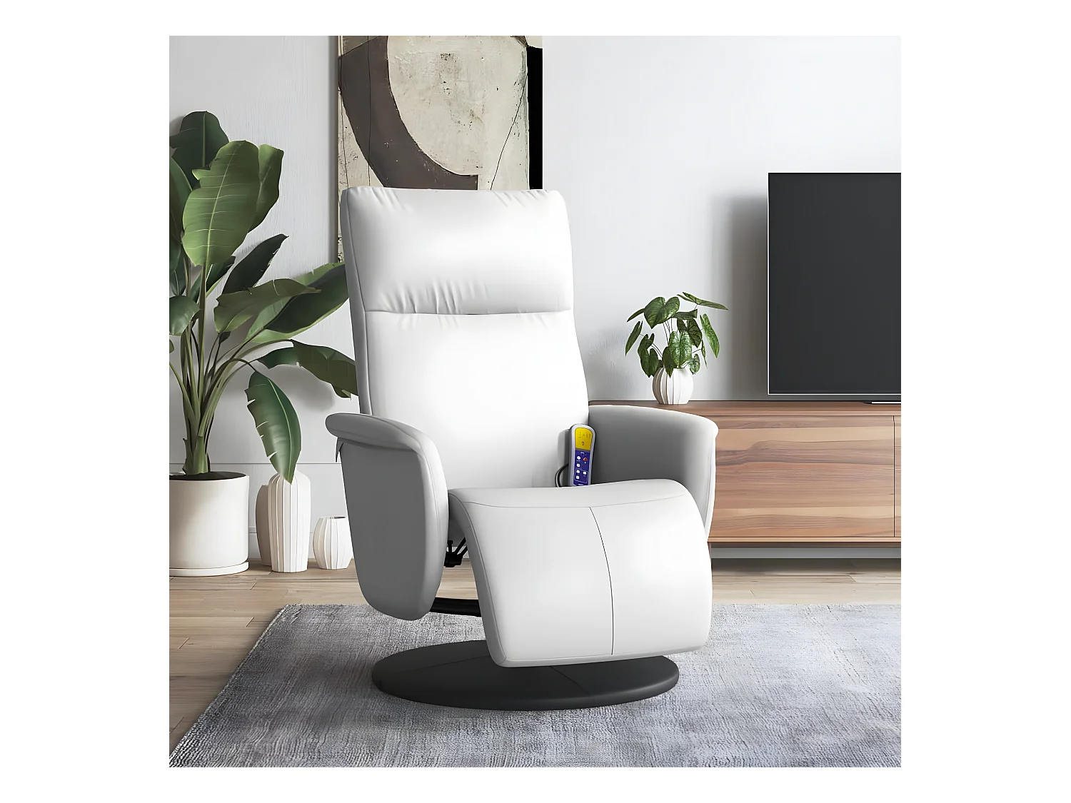Fauteuil inclinable de massage repose-pieds blanc similicuir