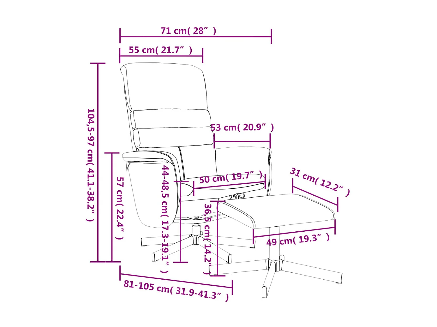 Poltrona reclinabile in ecopelle grigia con poggiapiedi
