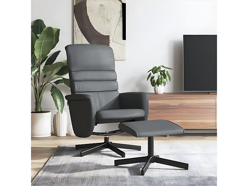 Fauteuil inclinable avec repose-pied gris similicuir