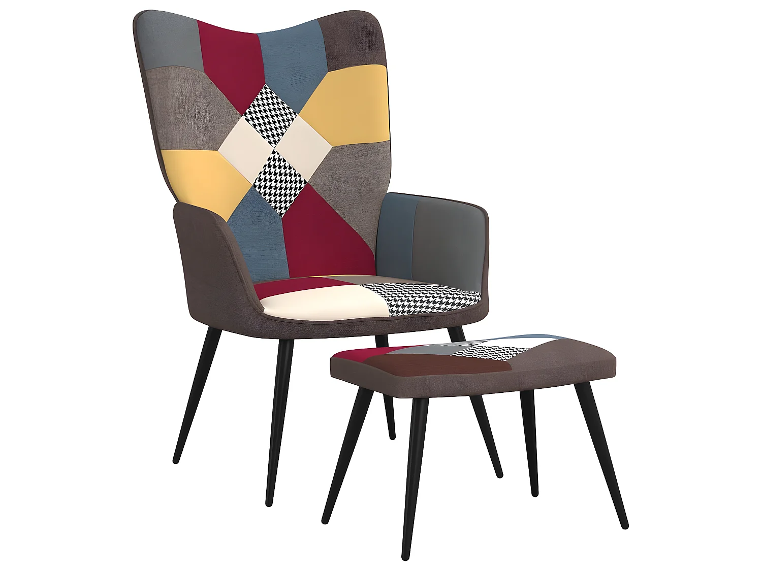 Cadeira de relaxamento com apoio para pés Tecido Patchwork