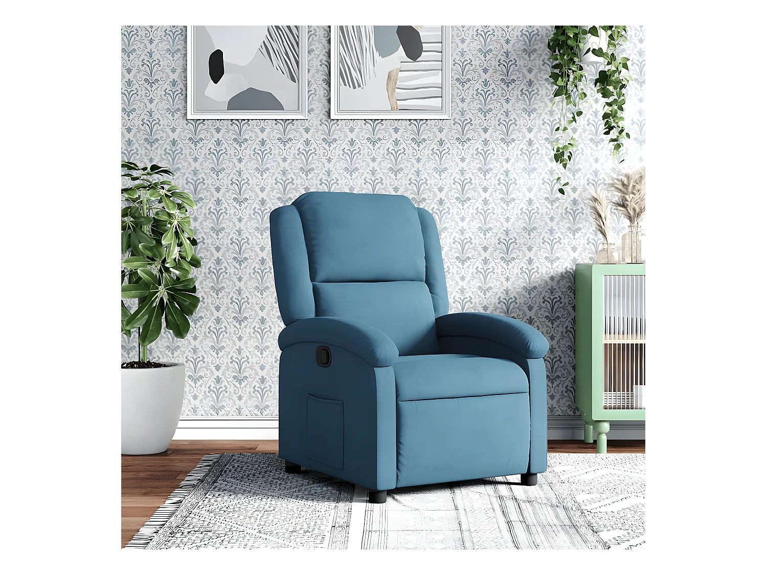 Fauteuil inclinable bleu velours