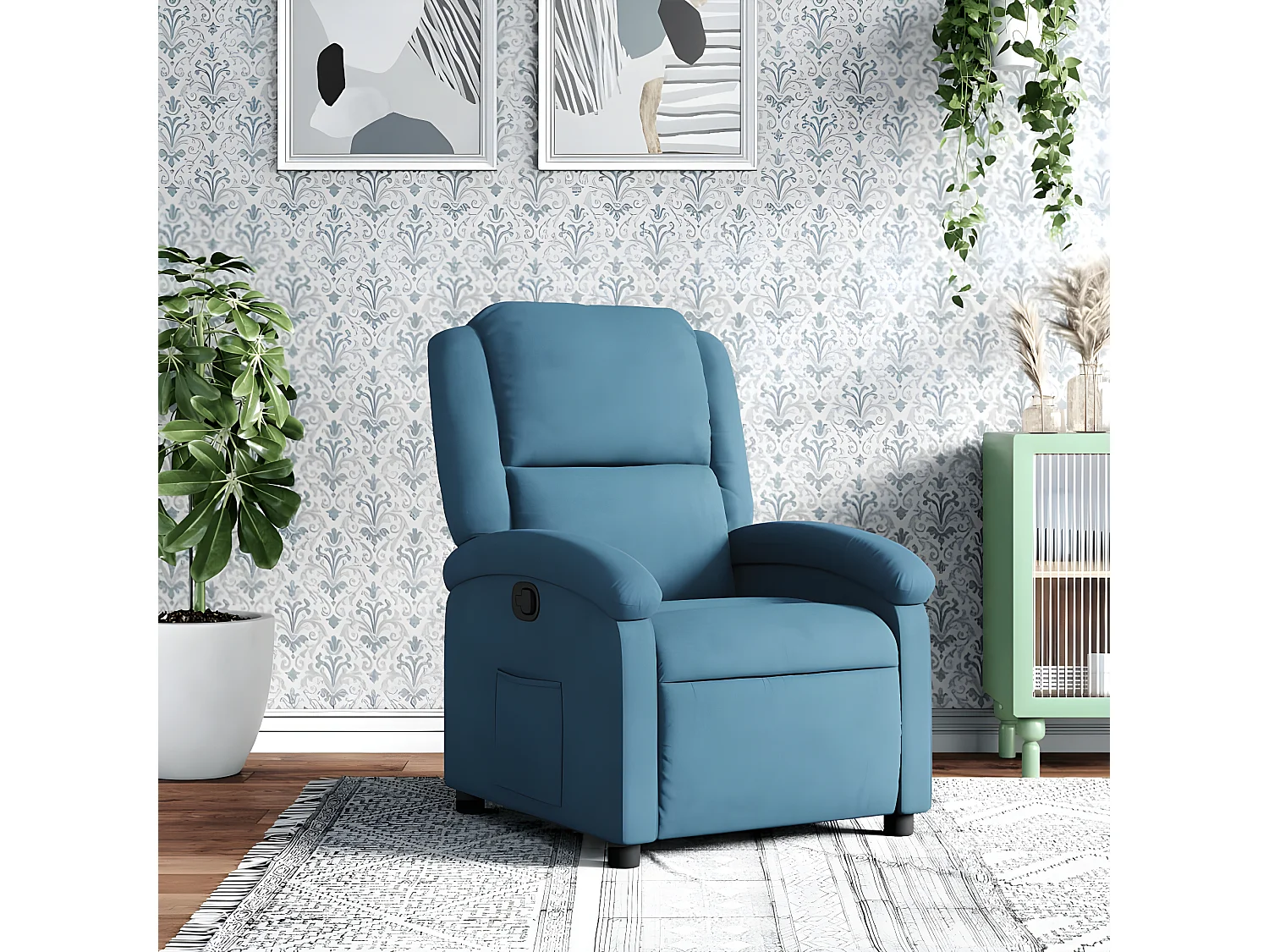 Poltrona reclinabile in velluto blu