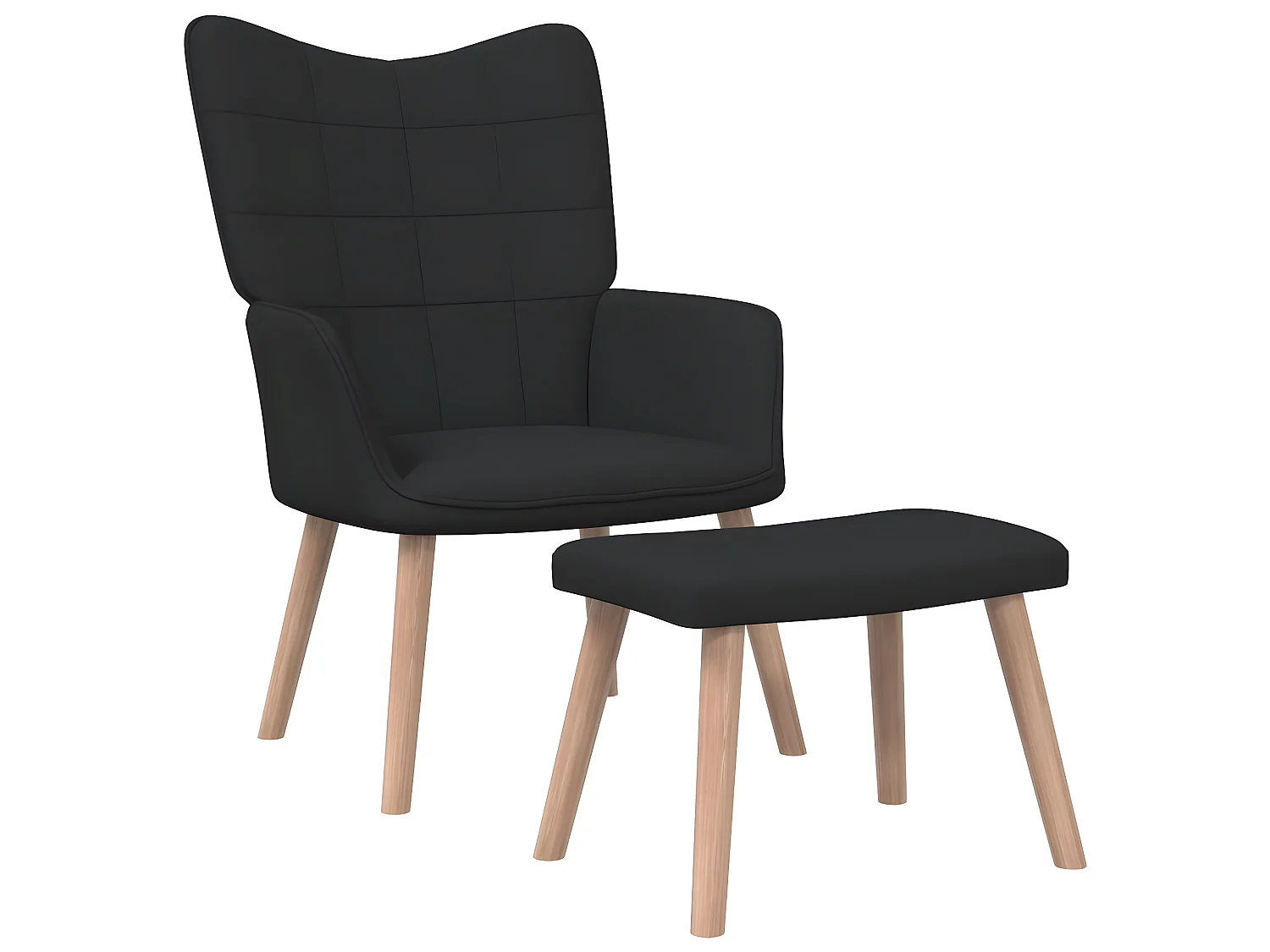 Chaise de relaxation avec tabouret Noir Tissu