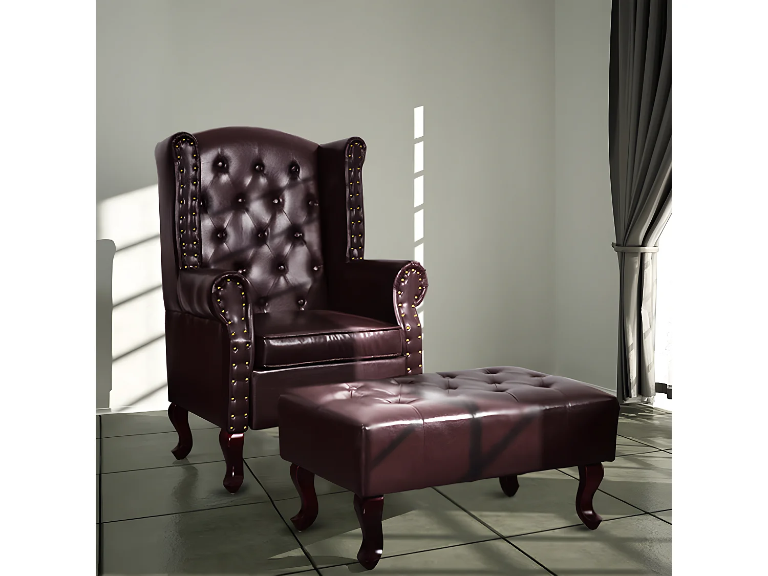 Sillón con reposapiés Marrón oscuro Polipiel