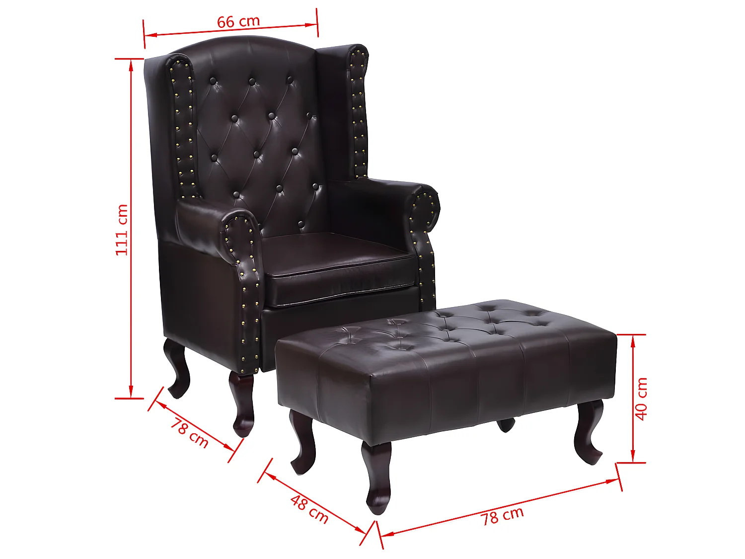 Sillón con reposapiés Marrón oscuro Polipiel