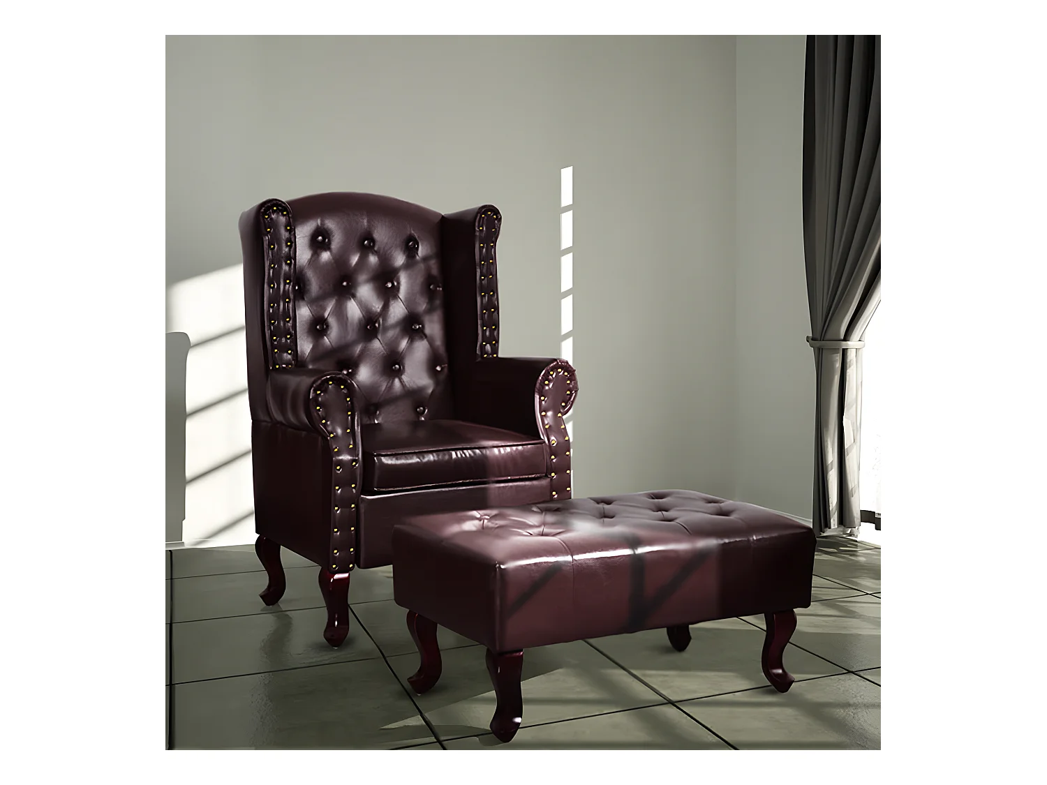 Fauteuil avec repose-pied Marron foncé Similicuir