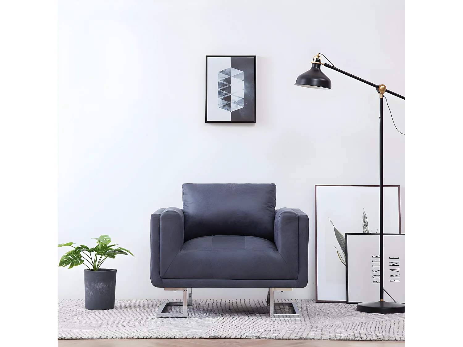 Kubusfauteuil Grijs Kunstsuède leer