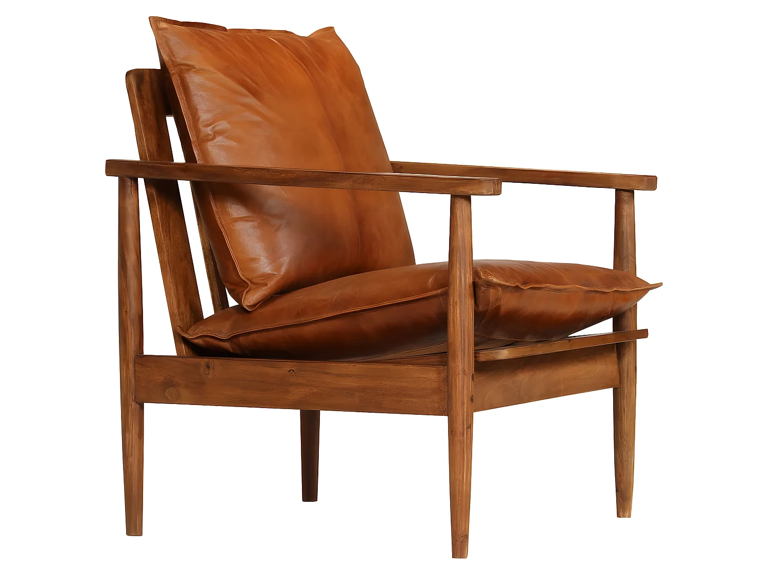 Fauteuil Marron Cuir véritable avec bois d'acacia