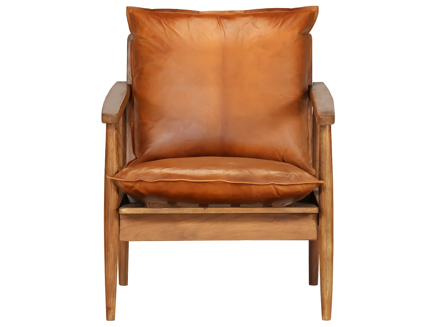 Fauteuil Marron Cuir véritable avec bois d'acacia