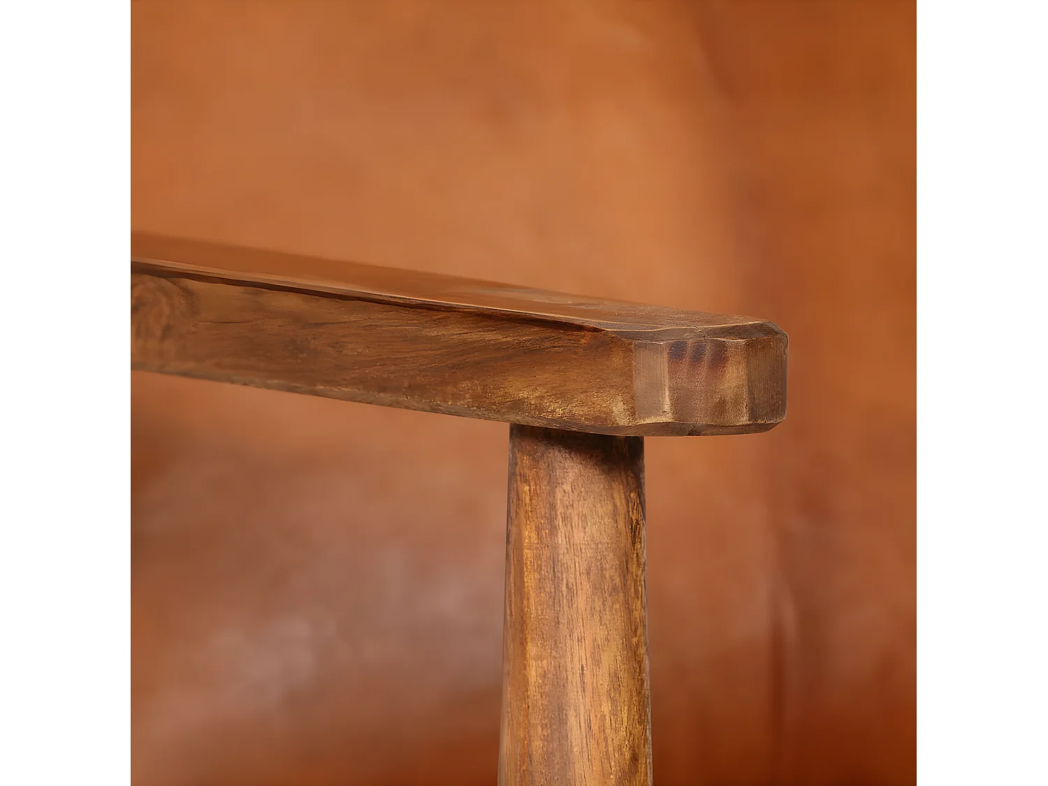 Fauteuil Marron Cuir véritable avec bois d'acacia