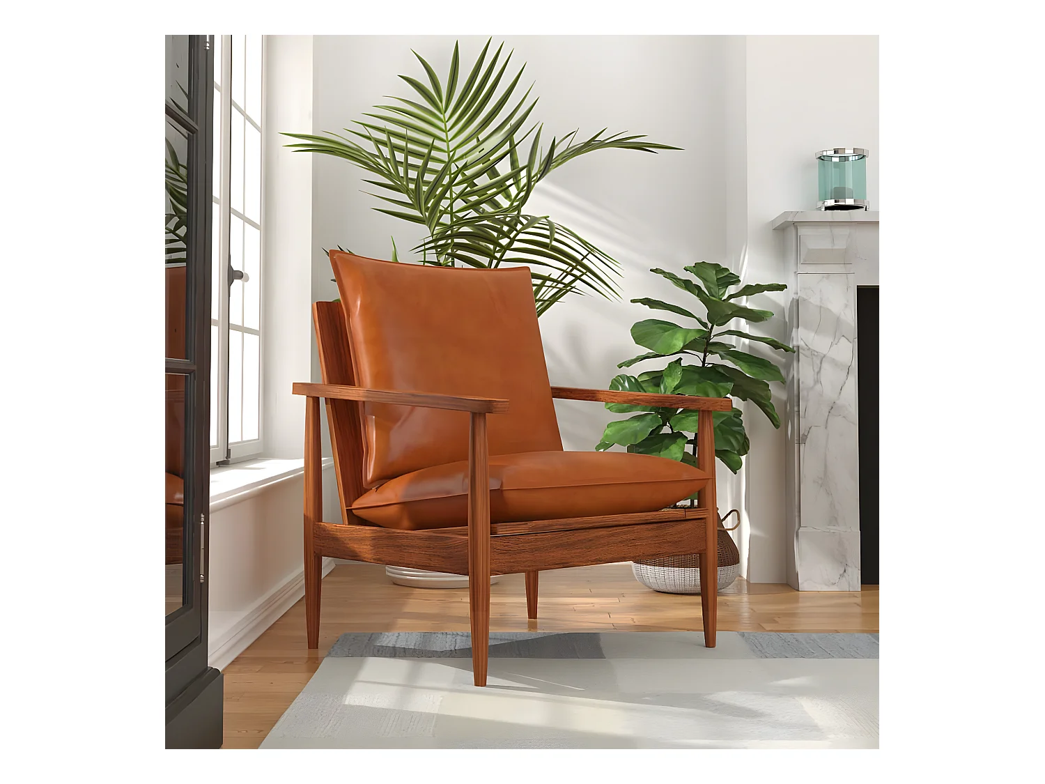 Fauteuil Marron Cuir véritable avec bois d'acacia
