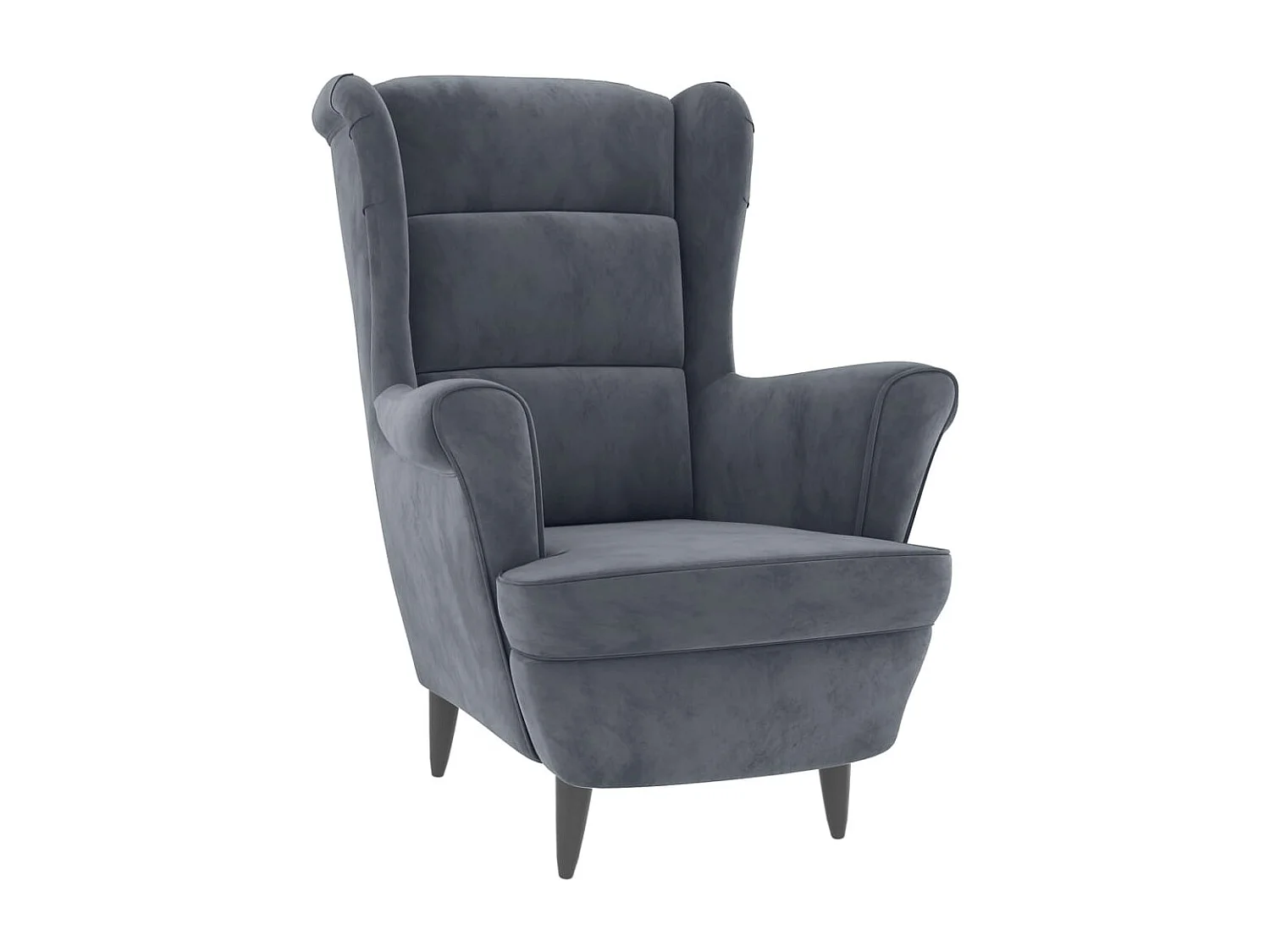 Fauteuil à oreilles avec tabouret gris foncé velours