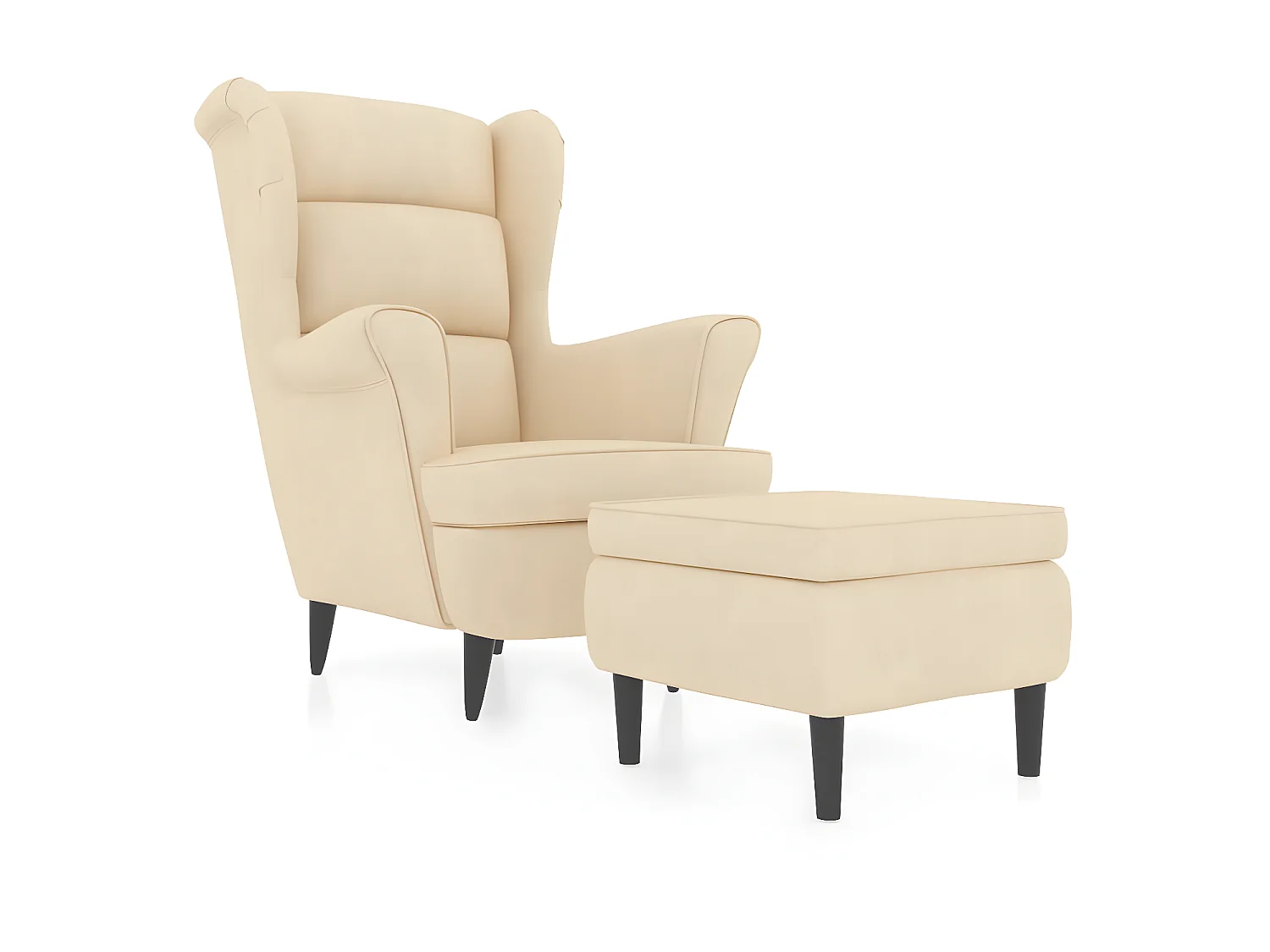 Fauteuil à oreilles avec tabouret crème velours